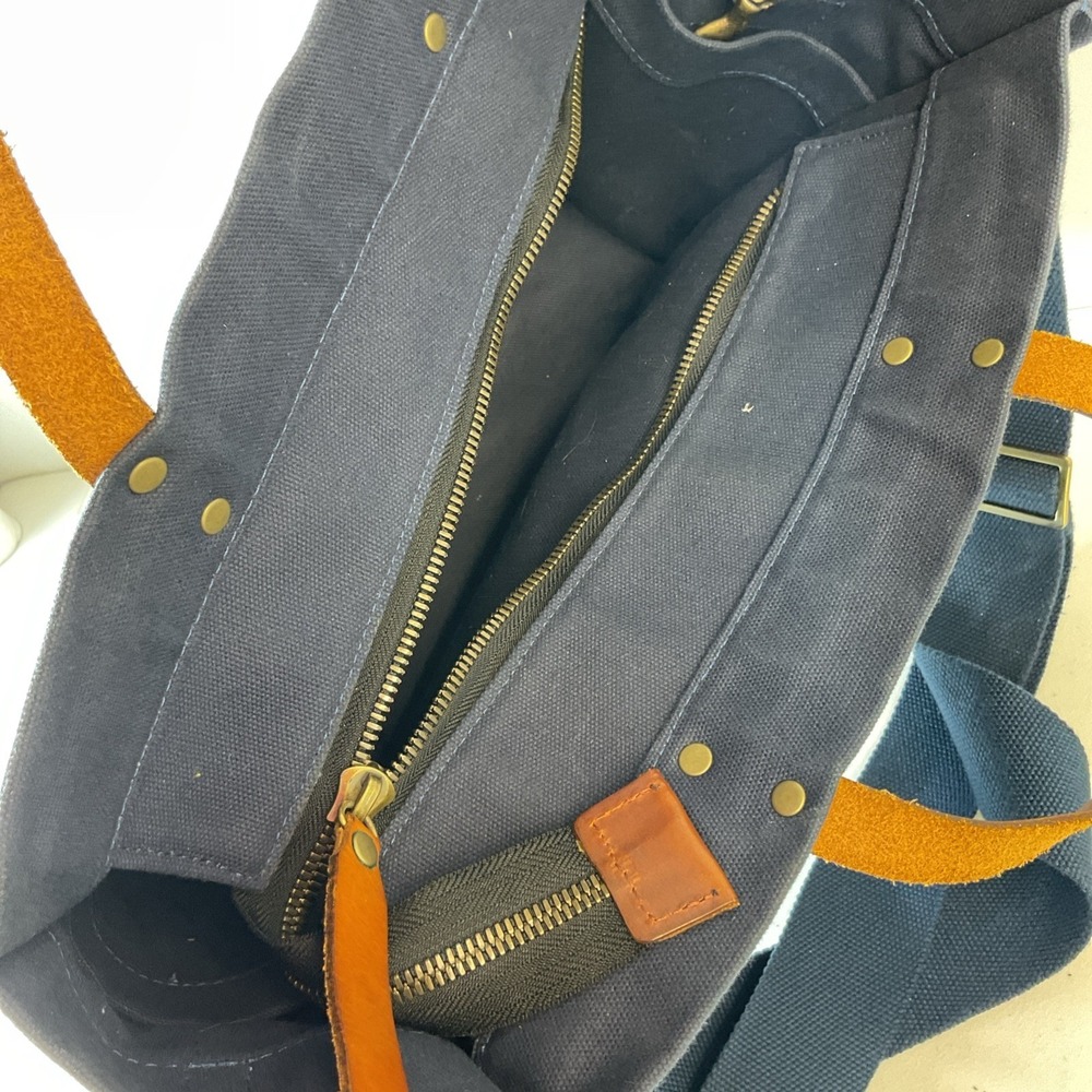 Parker Thatch Small Mimi Bag Navy Blue Canvas Surfer Stripe Leather Strap - Picture 8 of 13